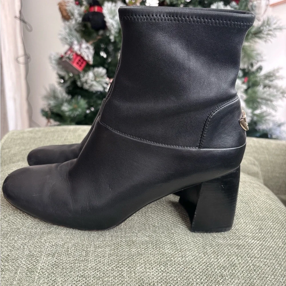 Tory Burch Black Heeled Boots with Gold Logo - Picture 3 of 9